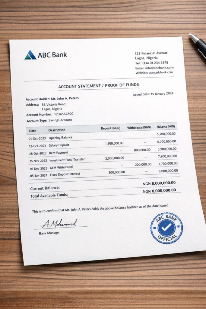 Proof of funds in Nigeria