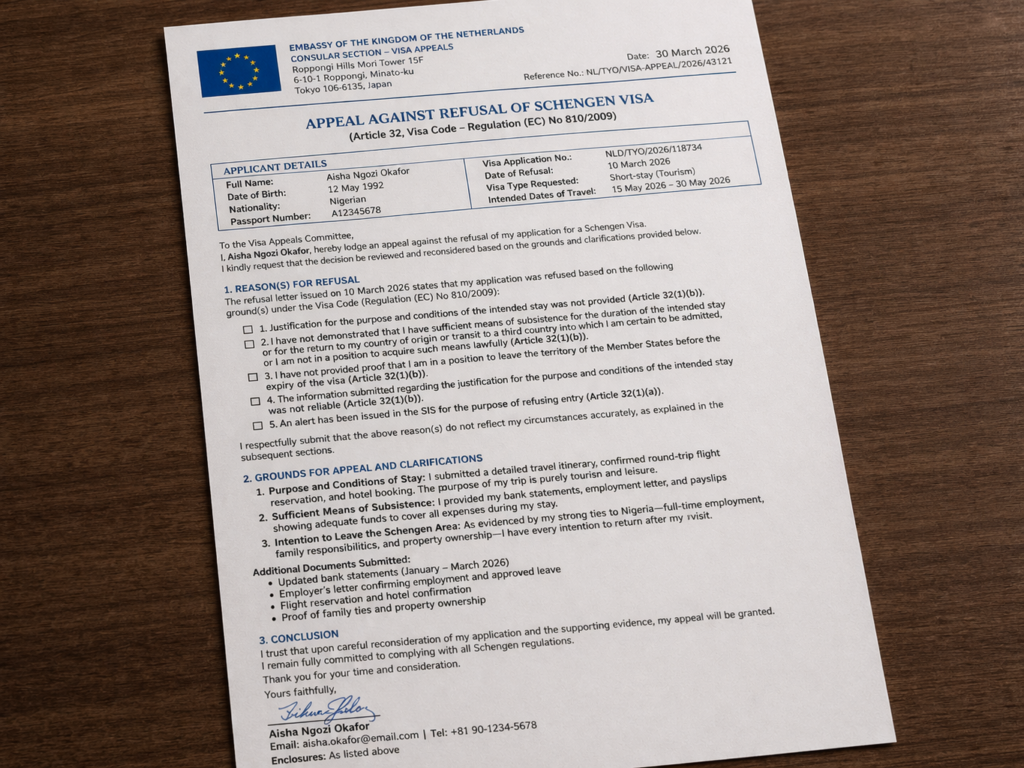Appeal letter for Schengen visa refusal