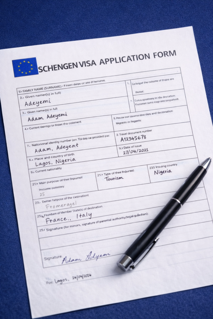 Schengen visa application form