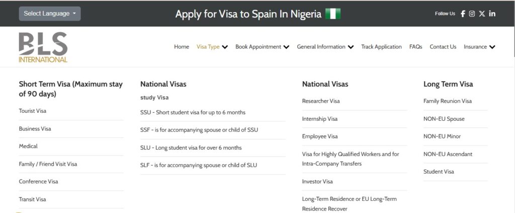 Step 1 of visa application Spain