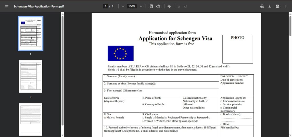 Step 2 of Visa application Spain