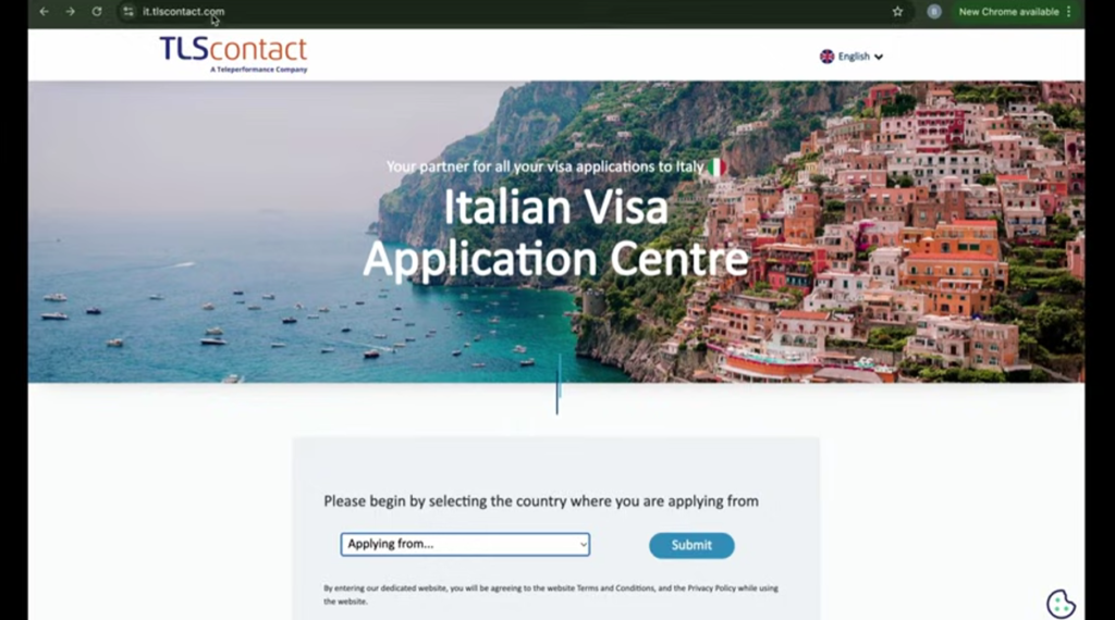 Step 2 of visa application italy