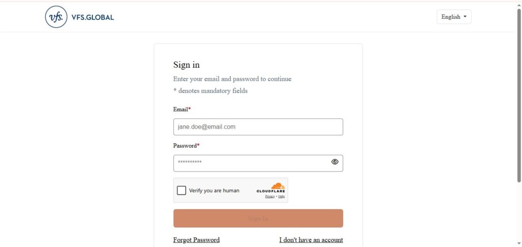 Step 3 of a visa application for Belgium
