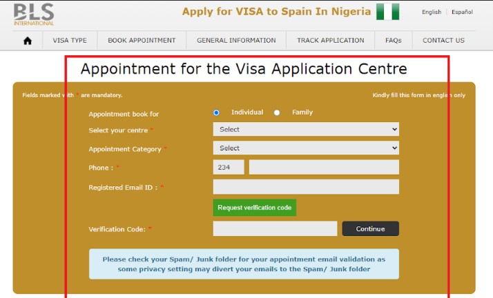 Step 3 of Visa application Spain
