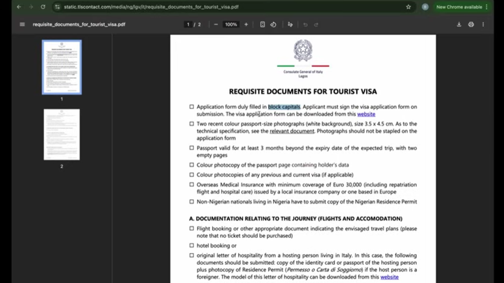 Step 4 of Visa application italy