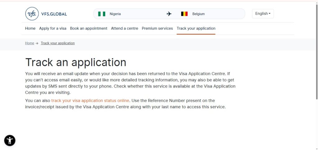 Step 6 of a visa application for Belgium
