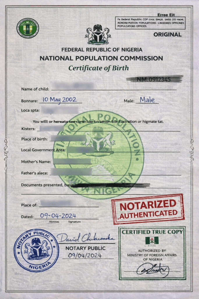 A notarized birth certificate example