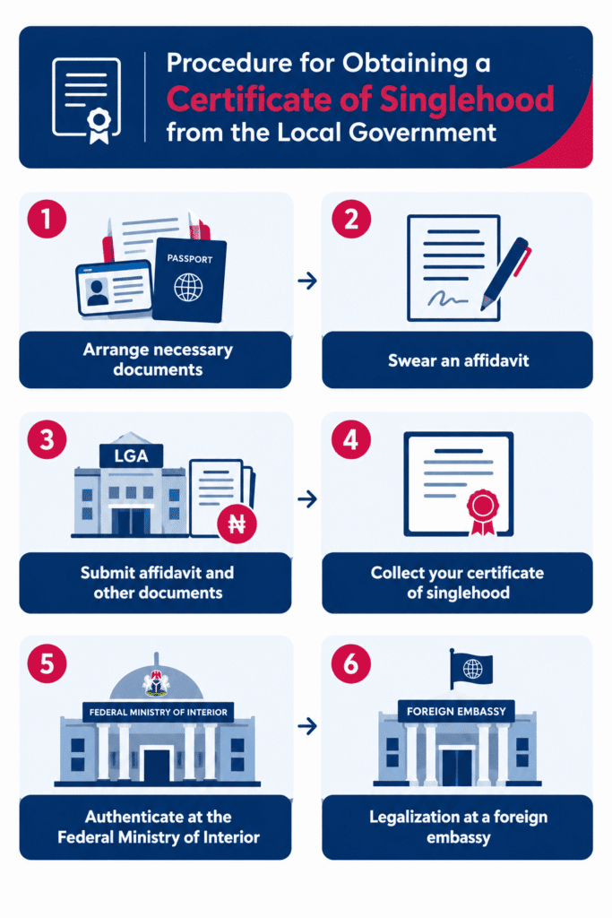 nfographic showing the steps to obtain a Single Status Certificate from both the Local Government