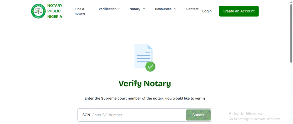 Electronic notary registry screenshot