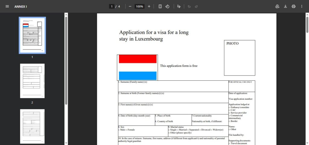STEP 2: Luxembourg National visa form