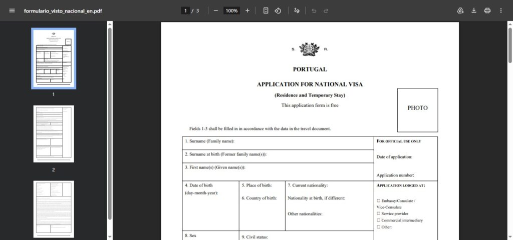 STEP 2 Portugal national visa form
