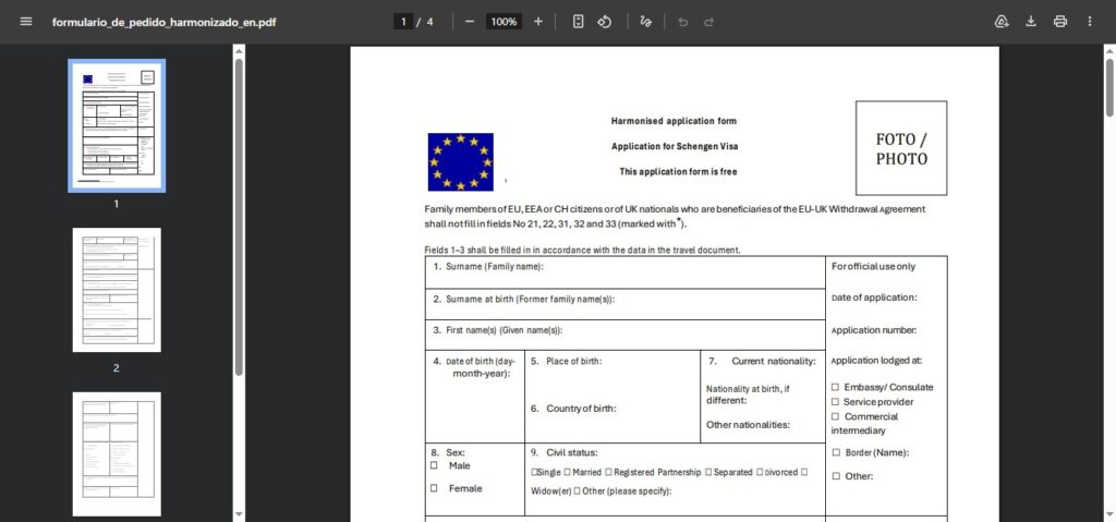 STEP 2 Portugal Schengen visa form