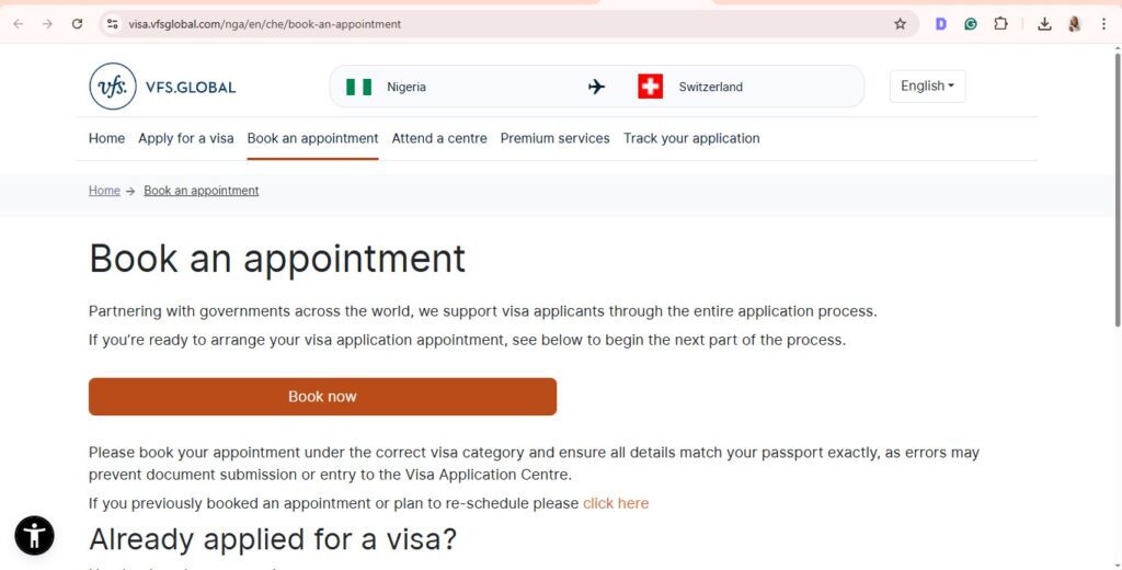 VFS website screenshot