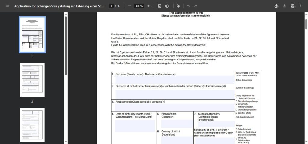 step 1 of Switzerland tourist visa application