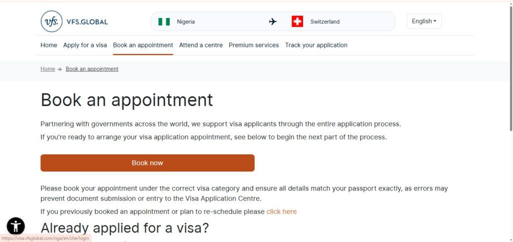 step 2 of Switzerland tourist visa application