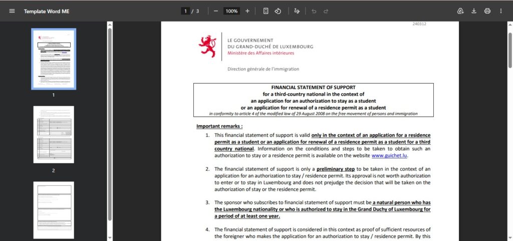 step 2i of Luxembourg student visa application