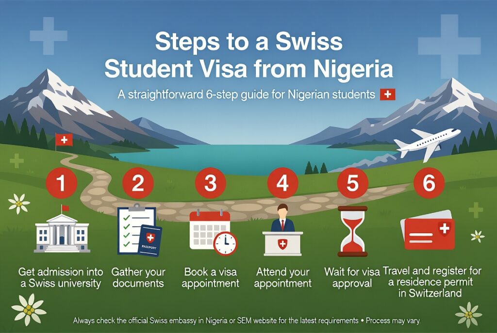 Switzerland student visa from Nigeria steps infographics