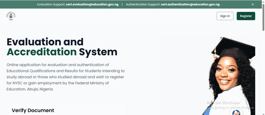 Nigeria Ministry of Education Evaluation and Accreditation System Portal
